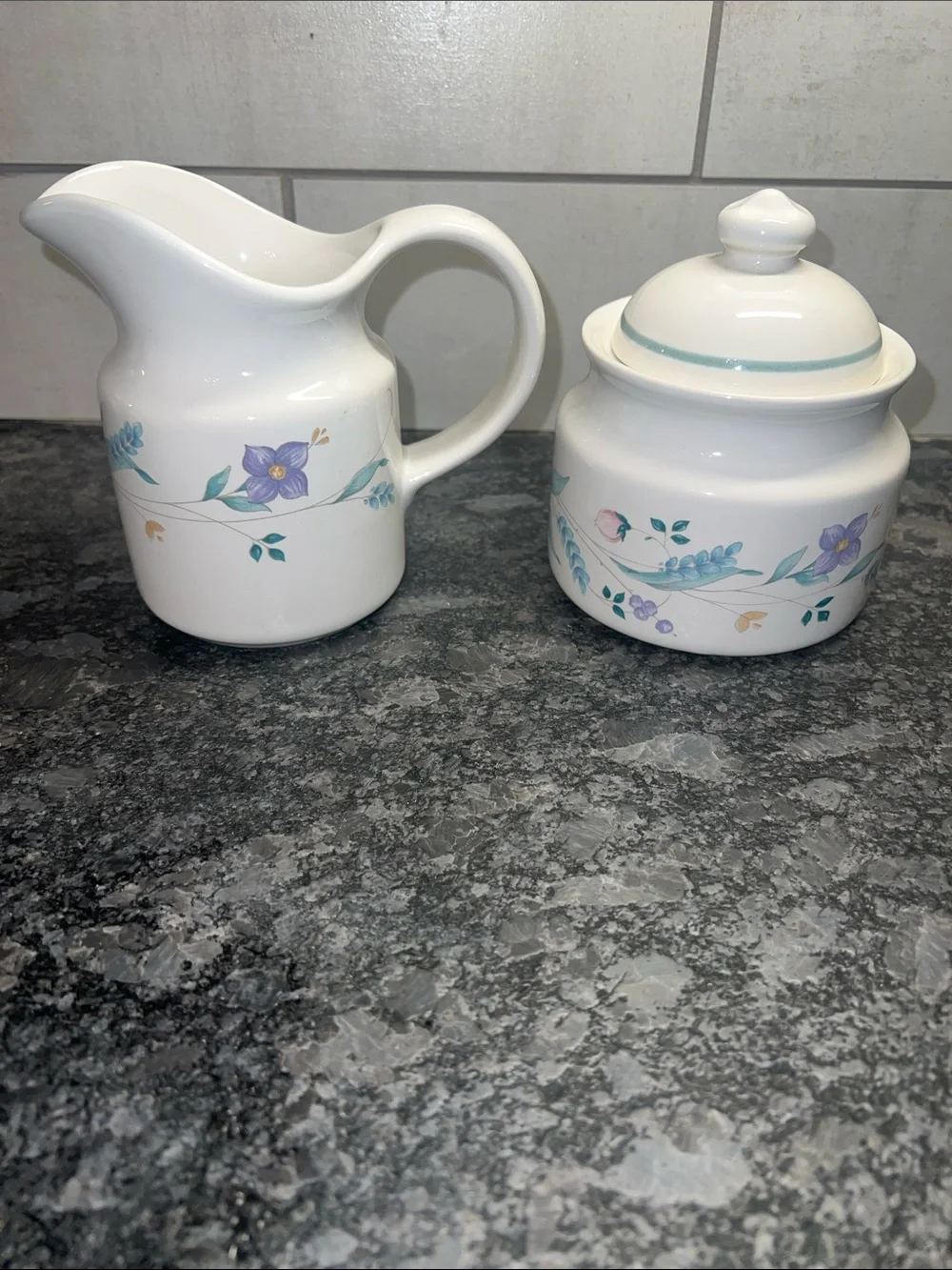 199’s Pfaltzgraff “APRIL”Creamer and Sugar stoneware pieces.  Retired